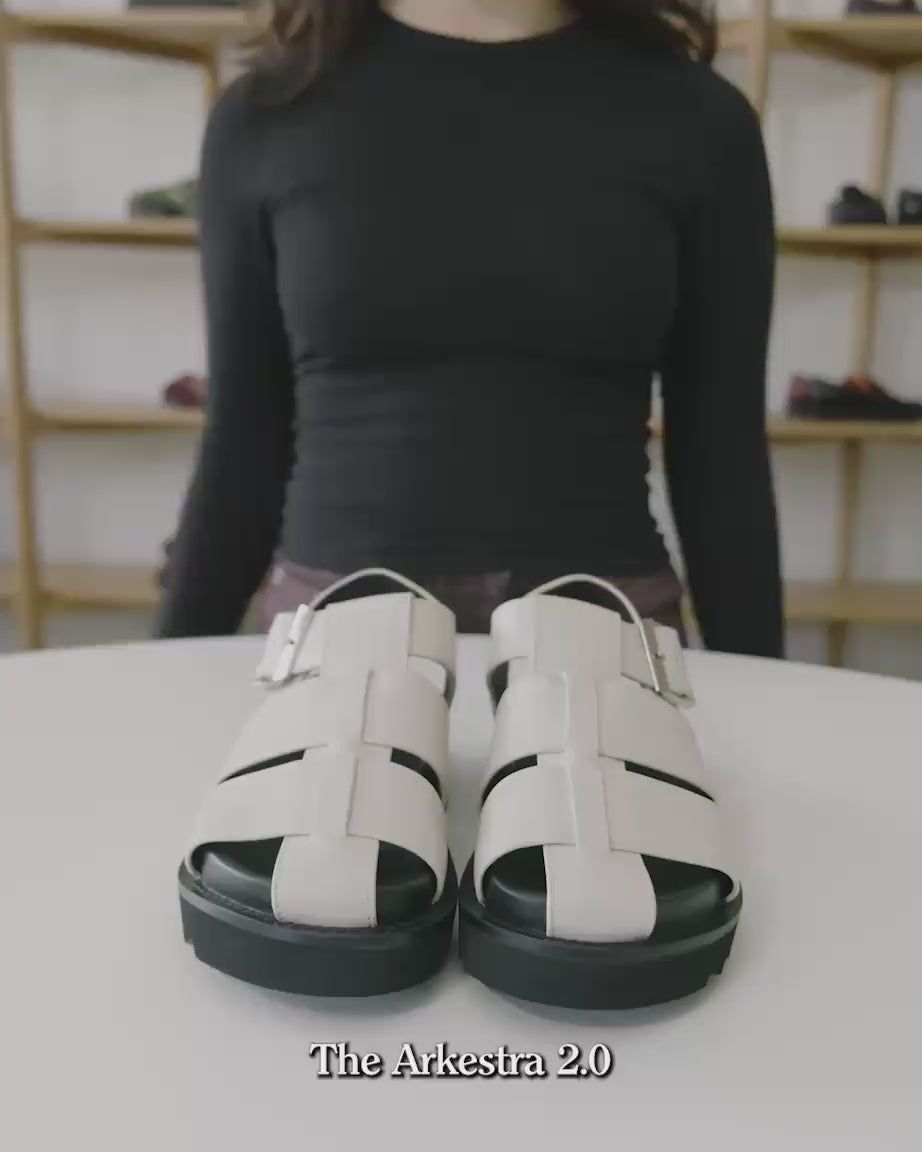 Load video: Arkestra 2.0 Fisherman Leather Sandal | Ecru
