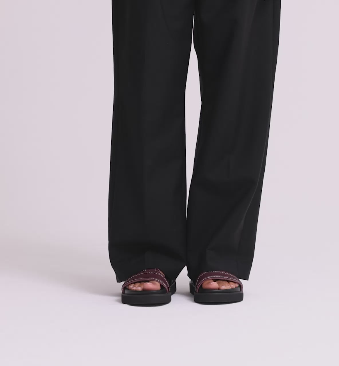 Load video: Visby T-Bar Sandal | Cherry with Milk Topstitch
