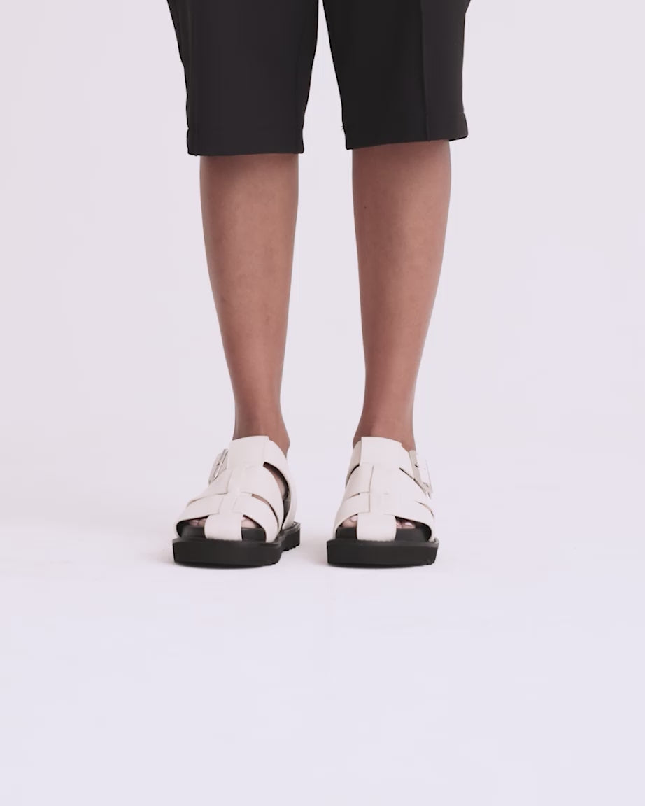 Load video: Arkestra 2.0 Fisherman Leather Sandal | Ecru
