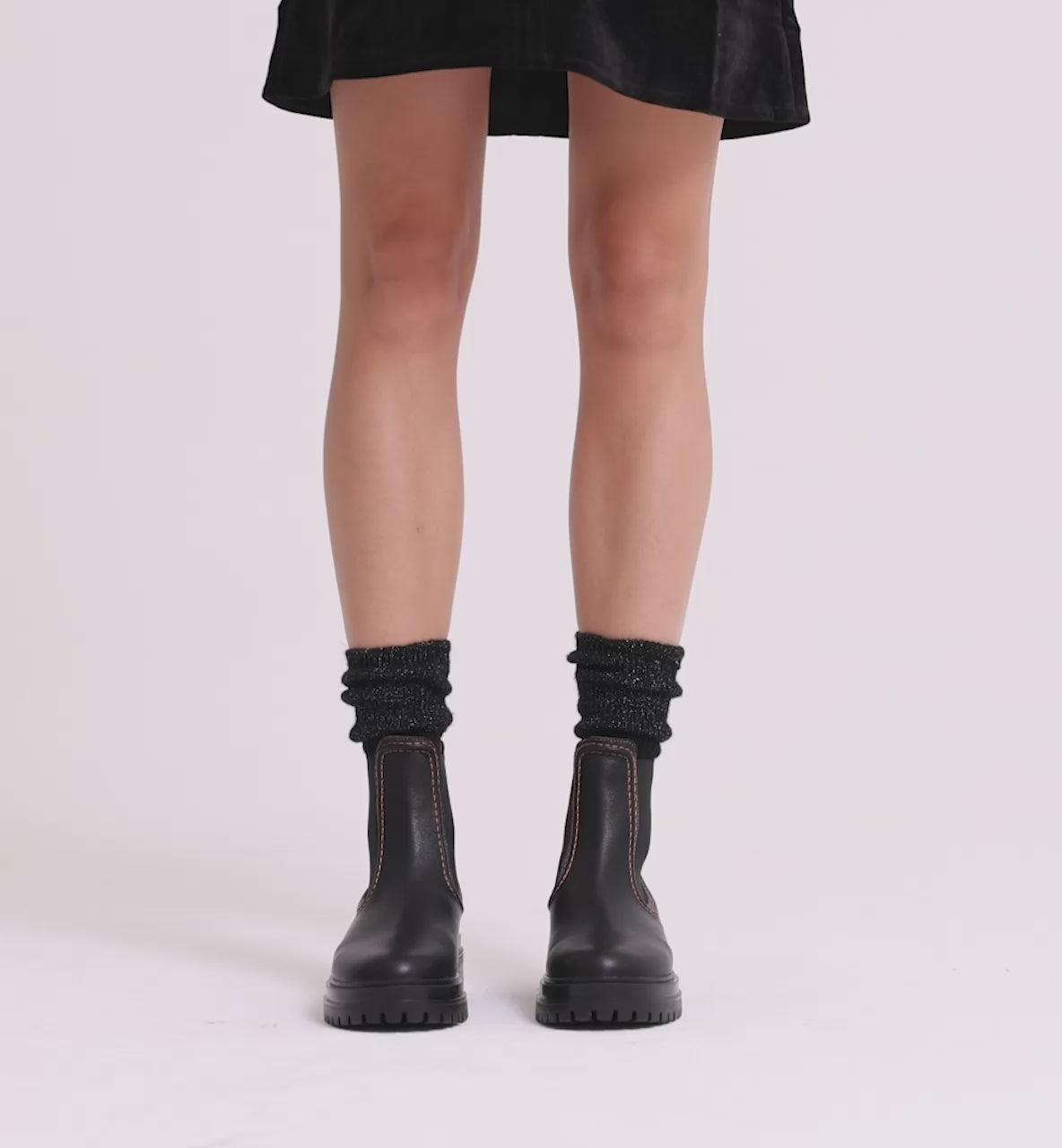 Load video: Reni Leather Chelsea Boots with Overstitch Detail | Black with Electric Peach