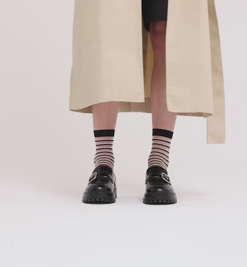 Load video: Una Buckle Slip On Loafer | Black Croc