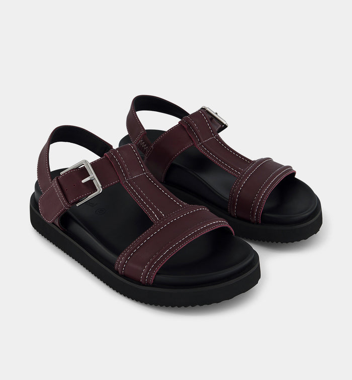 Visby T-Bar Sandal | Cherry with Milk Topstitch