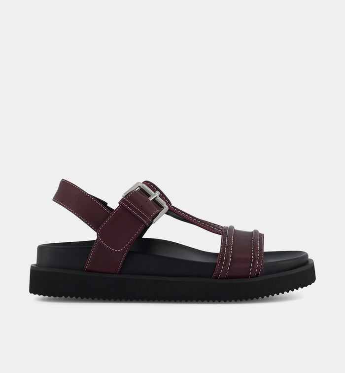 Visby T-Bar Sandal | Cherry with Milk Topstitch