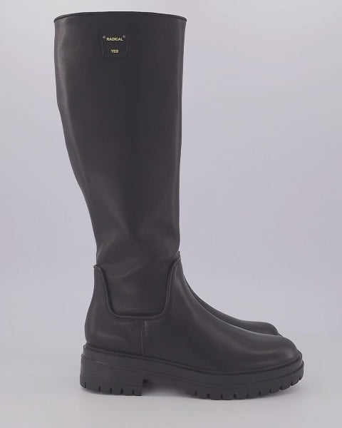 Load video: Patience Leather Zip Up Tall Boot | Black