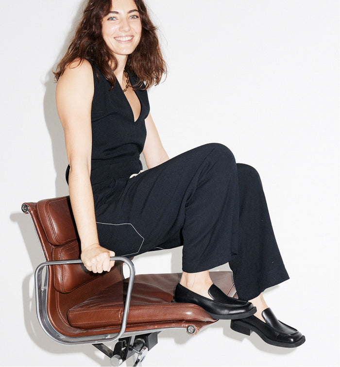 Misia - Square Toe Loafer in Leather | Black
