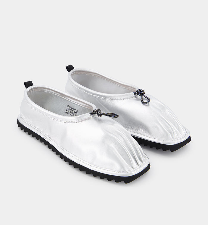 Pina Pleated Toe Leather Ballet Shoe | Silver