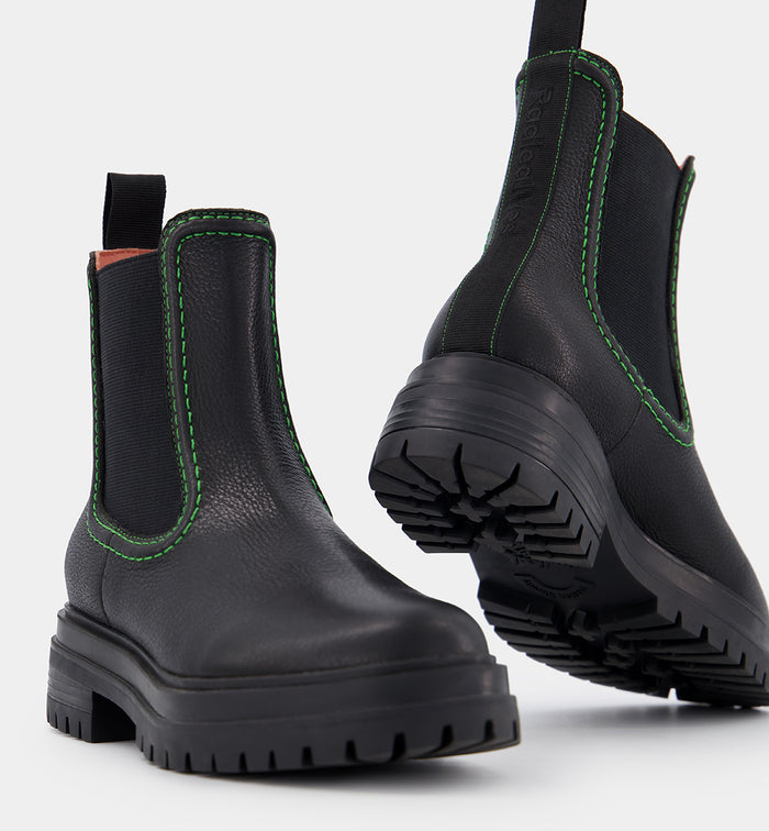 Reni Leather Chelsea Boots with Overstitch Detail | Black