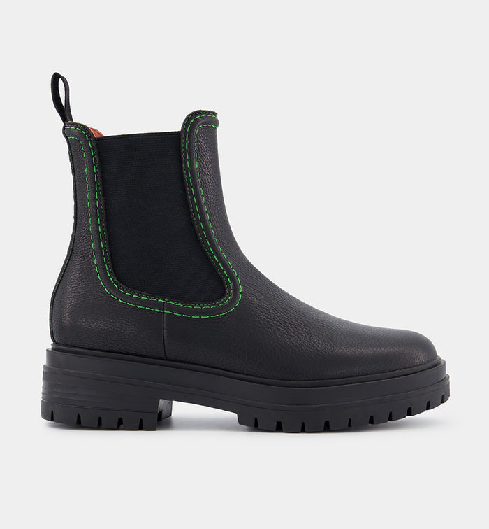 Reni Leather Chelsea Boots with Overstitch Detail | Black