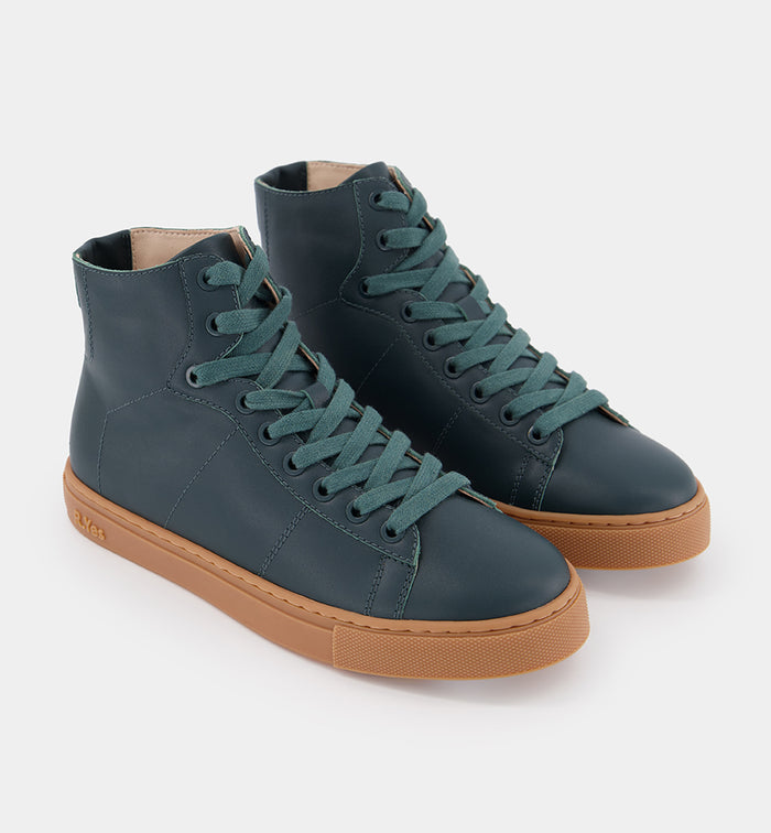 Saturn Returns Leather and Wool Lined High Top Trainer | Forest Green