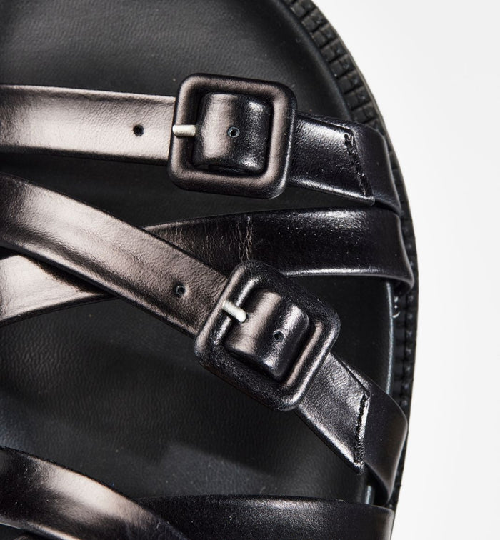 Sophia Strappy Sandal in Black Leather