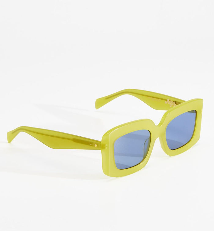 Sun Worship Acetate Sunglasses - Milky Lime with Blue Mono Lens