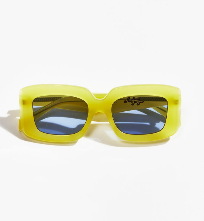Sun Worship Acetate Sunglasses - Milky Lime with Blue Mono Lens